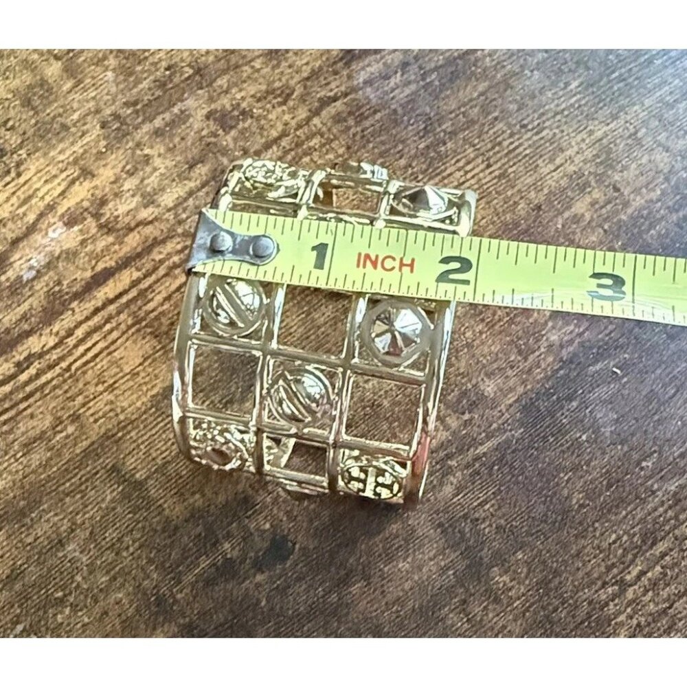 Gold Tone Wide Cuff Bracelet Open Design Egyptian Revival 6-7” Fashion Jewelry - Picture 3 of 12